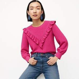 NWT J. Crew Shirt Size M Pink Ruffle Trim Honeycomb Knit Long Sleeve
